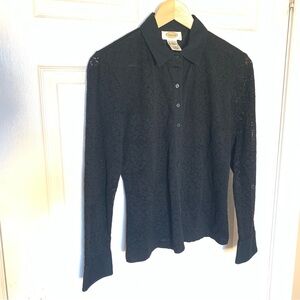 Talbots Black Lace Button-Up Blouse Size S